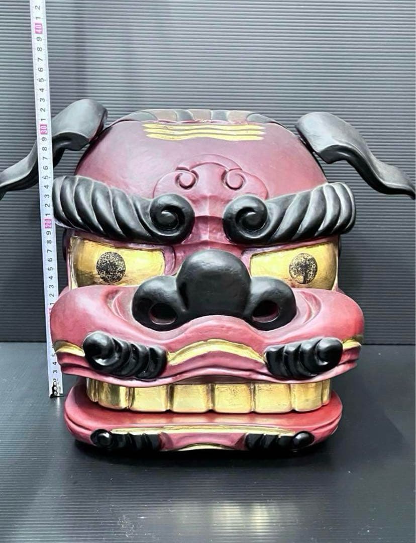 獅子頭 獅子舞 木製獅子頭 特大サイズ 30センチ越え 獅子頭置物 魔