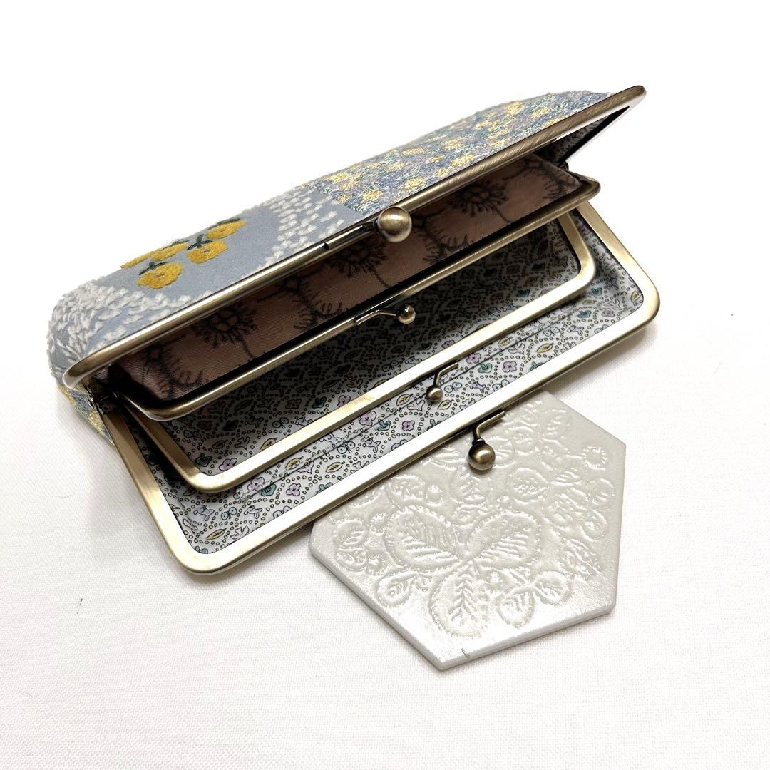 ミナペルホネン　ハンドメイド　がま口　親子長財布　ballade skyful