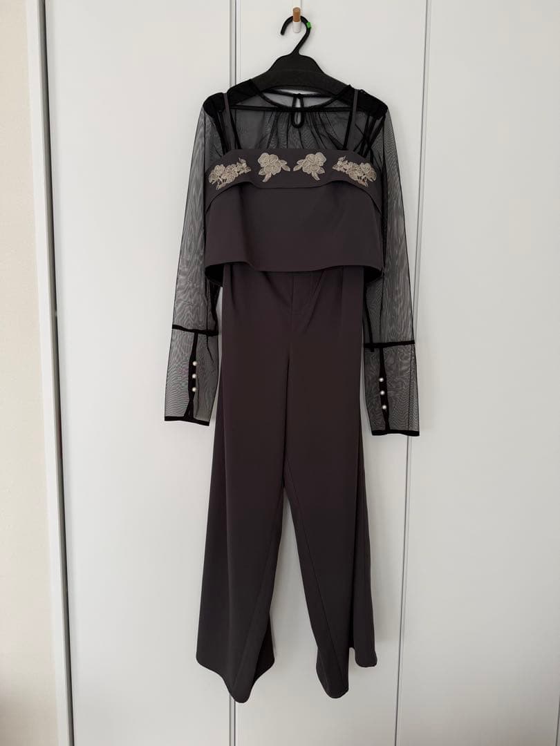 etoll. 3piece刺繍リボンビスチェ＆タックワイドパンツセットアップ