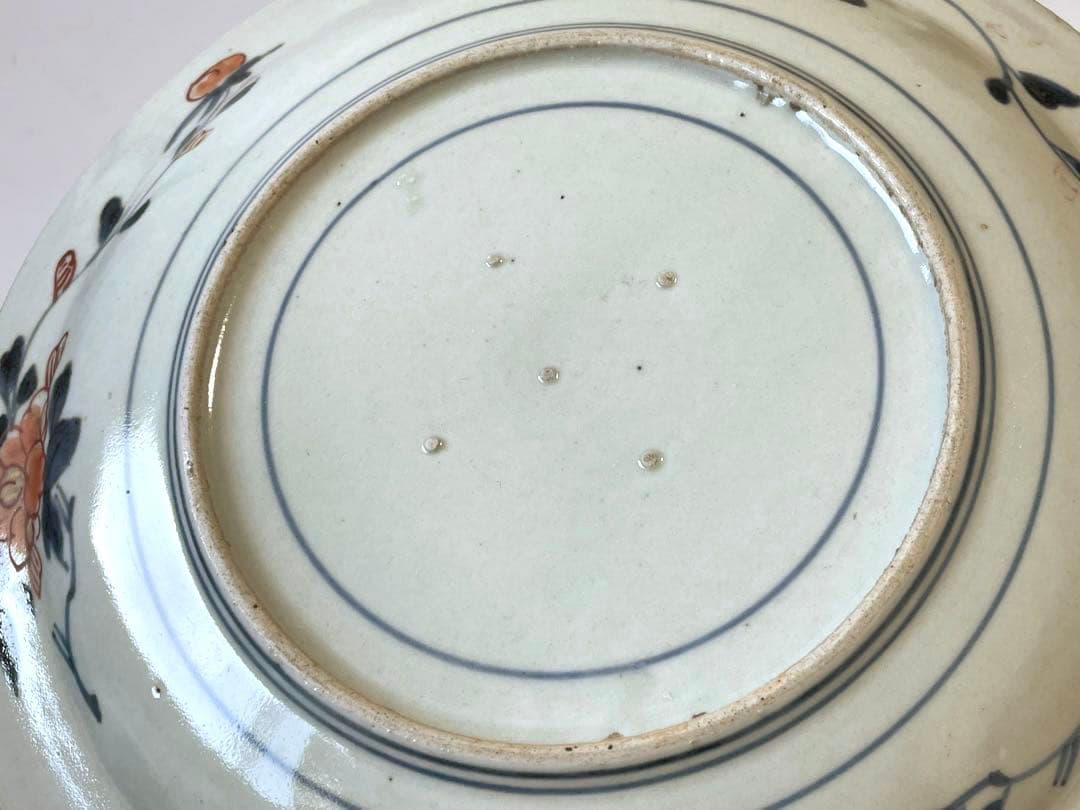 骨董 アンティーク 古伊万里 色絵 金襴手 輸出伊万里 獅子牡丹 皿 丸皿