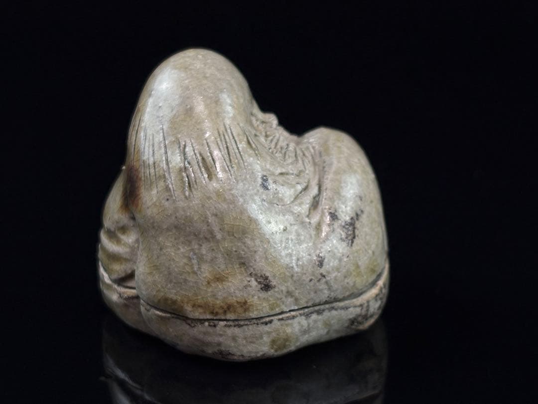 江戸末期 瀬戸焼名工【加藤春岱】古御深井 寿老人 香合 共箱 R7112338