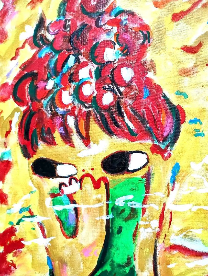 SALE】［F8号］ロッカクアヤコ/肉筆/手描き/表裏サイン有/油彩/アクリル