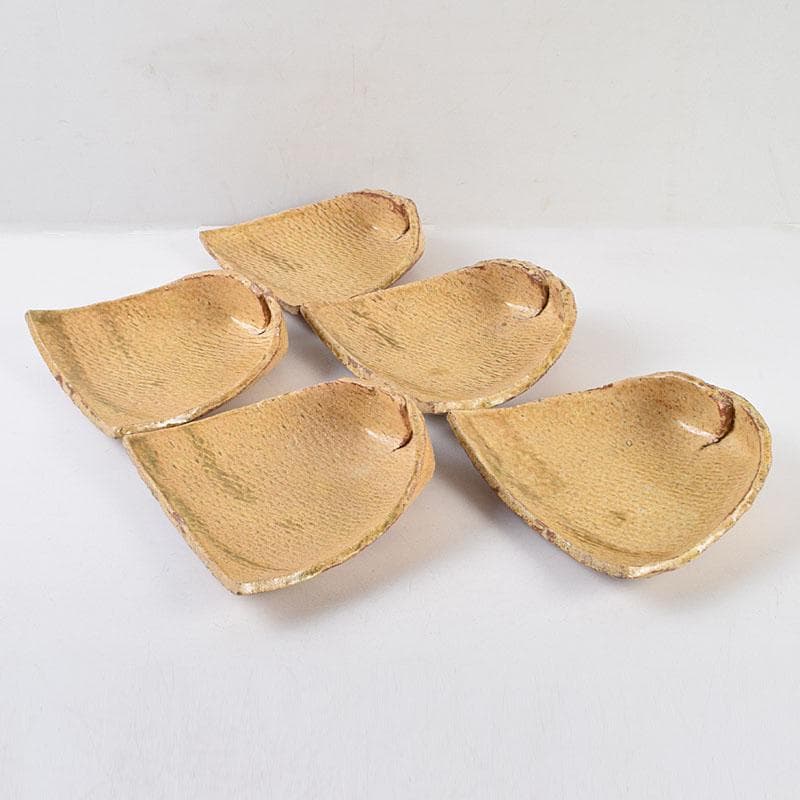 和食器　番浦史郎作　黄瀬戸　箕皿　銘々皿　五客　共箱　M　R9207B