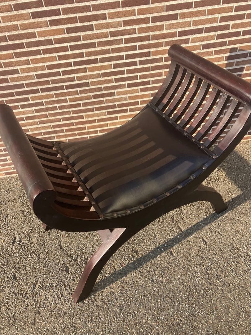 カルティニチェア 一人掛け 黒レザーシート アジアン スツール 家具