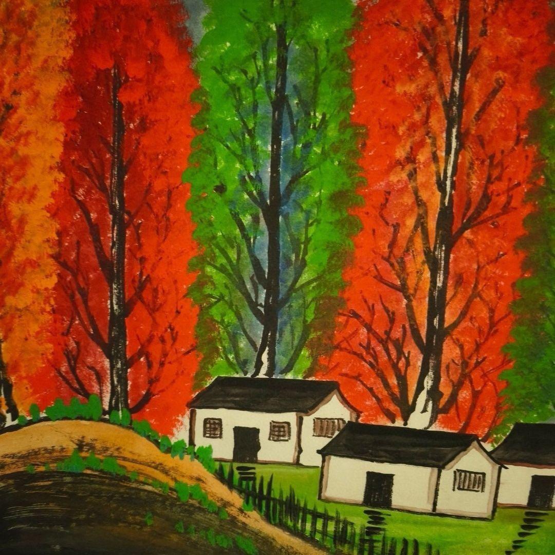 中国画 林風眠 郷土情 田園風景 中堂 掛け軸 防偽仕様