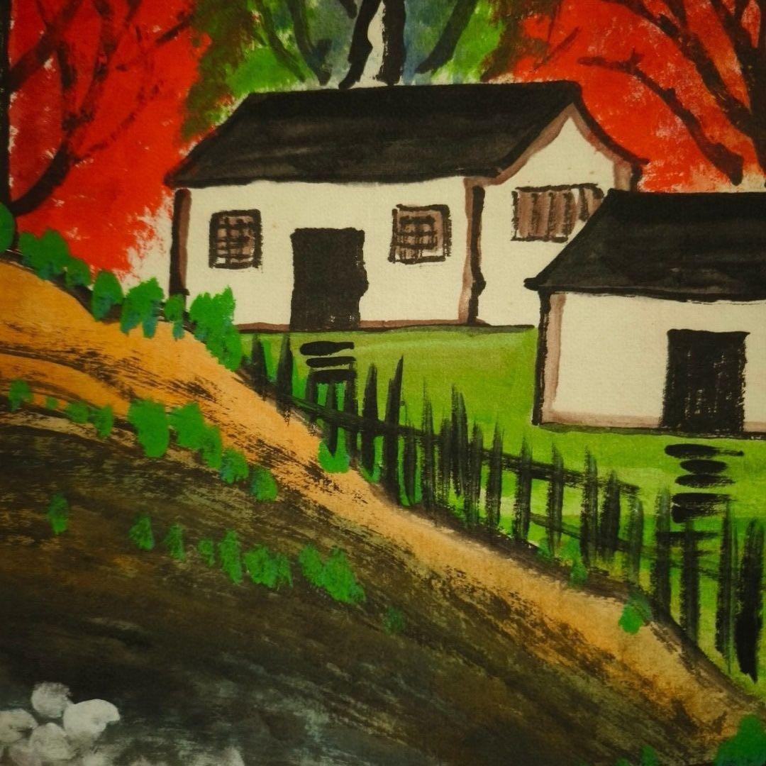 中国画 林風眠 郷土情 田園風景 中堂 掛け軸 防偽仕様