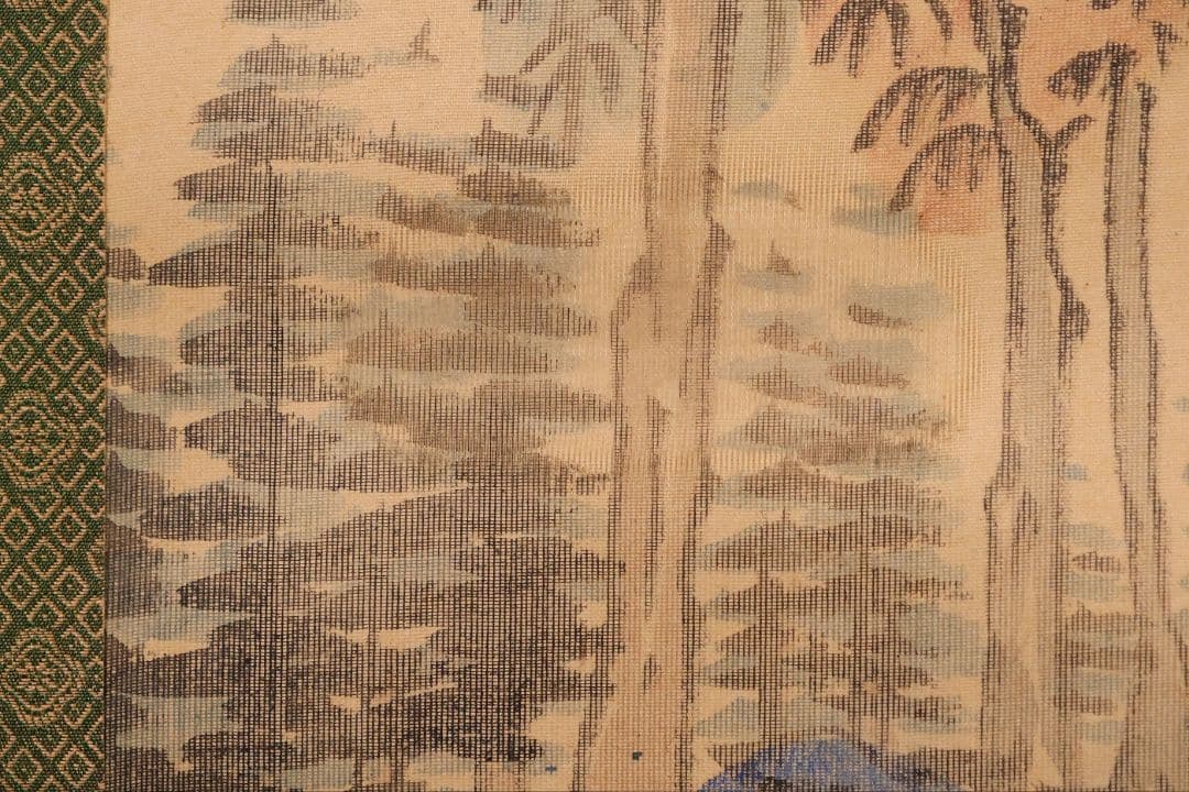 【模写】岡田半江 田粛 山村 山水 絹本 掛軸 合箱 南画 日本画 MB121