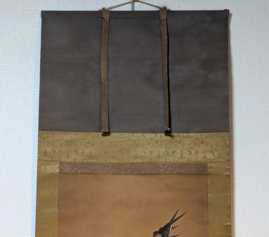 【真作】掛軸　花菖蒲と燕　優雅な自然美　日本画の逸品　伝統美　合箱入　Q1