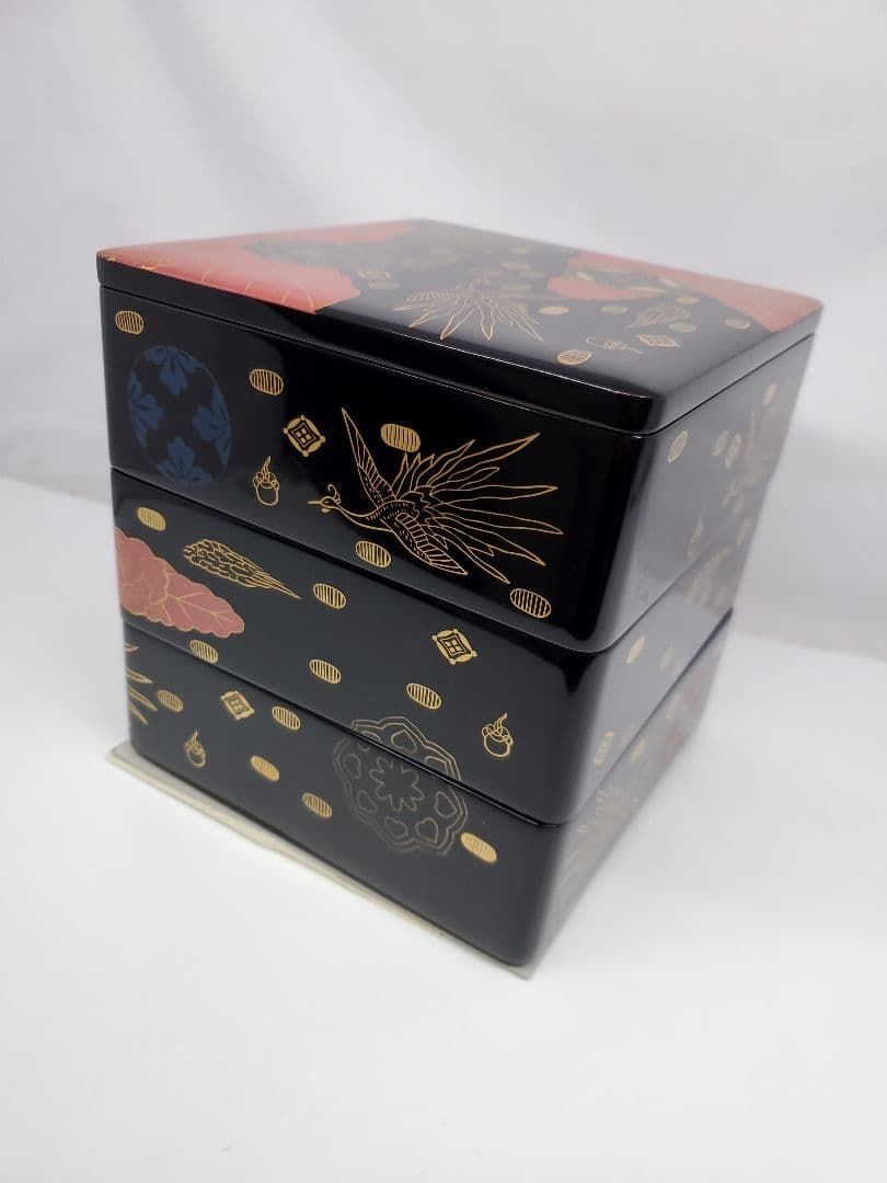 会津漆器 錦絵蒔絵 三段重箱】天然木製 白木屋漆器店 お重