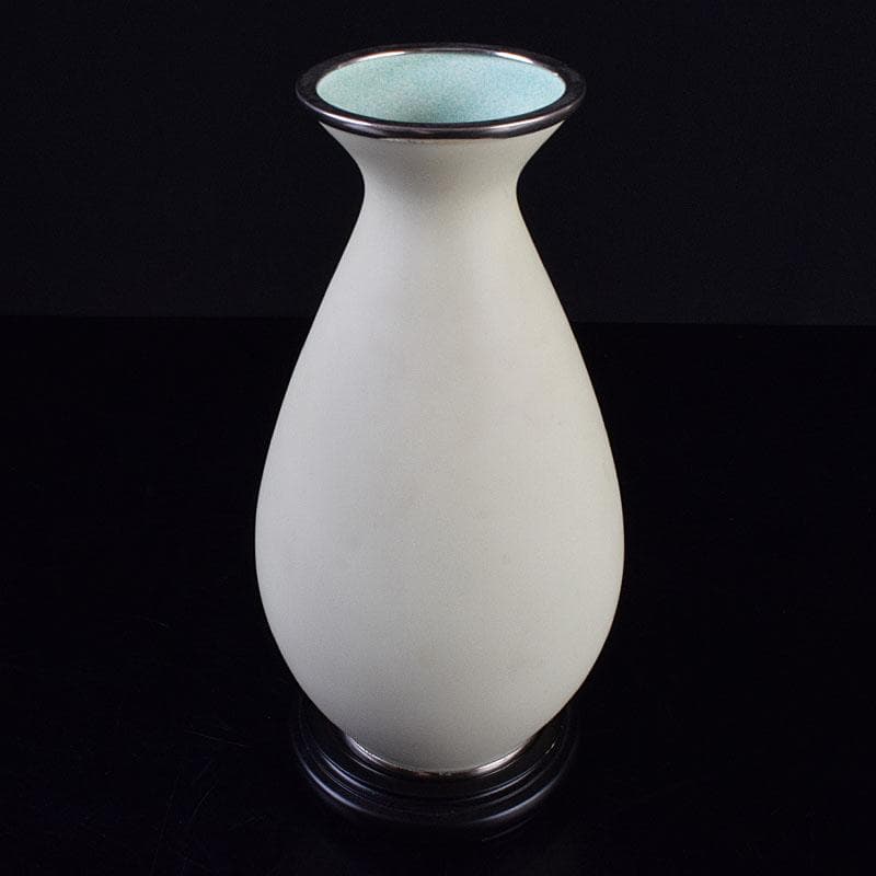 七宝焼 服部喜久作 花文 花瓶 唐木台付 共箱 V R9527