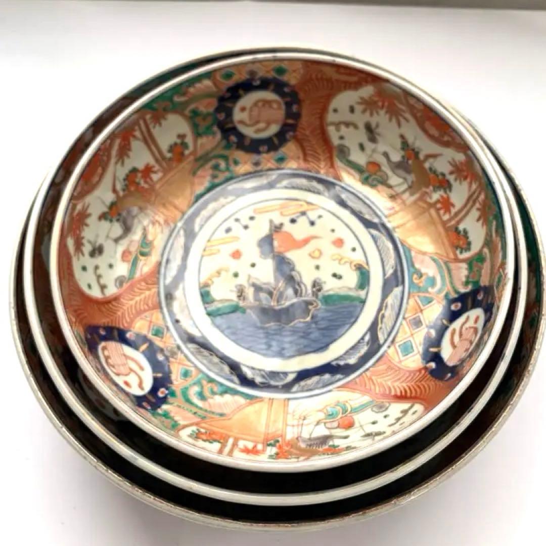 古伊万里 赤絵大三鉢 時代箱付き 送料込み