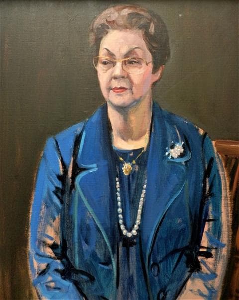 ★油彩画 新井秀一郎「青衣婦人像」サイン P30号★特賞受賞作品　1975年制作