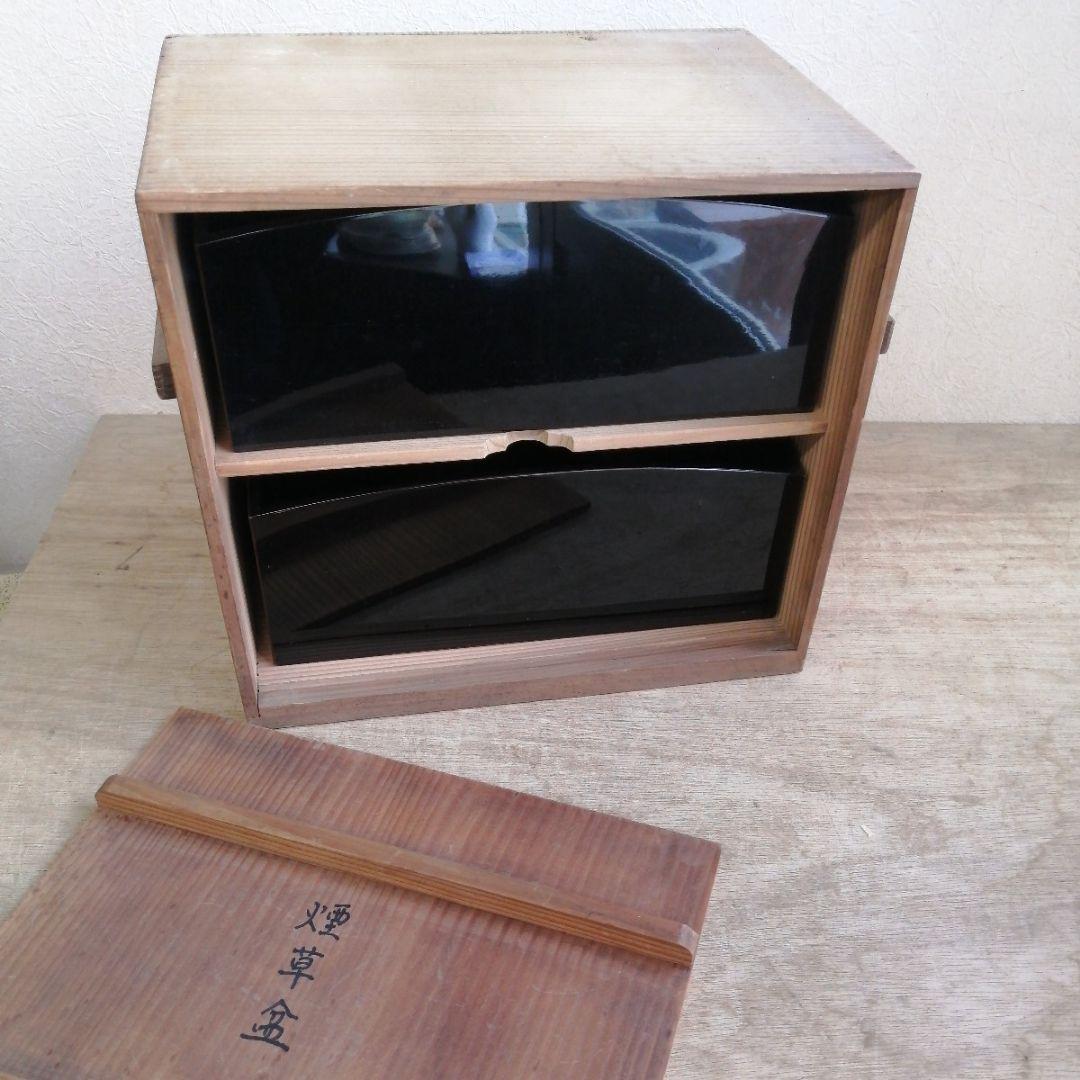 骨董　煙草盆　真塗　木製　漆　漆器　茶道具　茶道　２つ　木箱