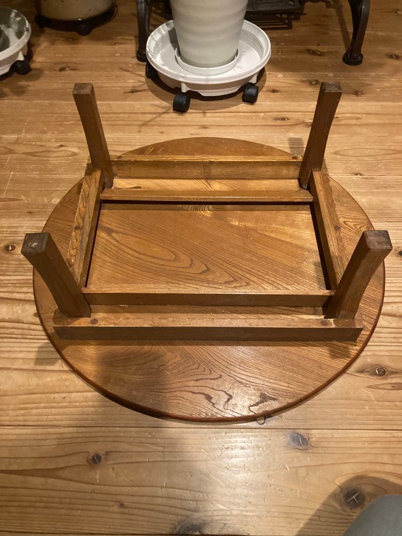 昭和レトロ 古い木製丸ローテーブル 折畳丸ちゃぶ台19直径580