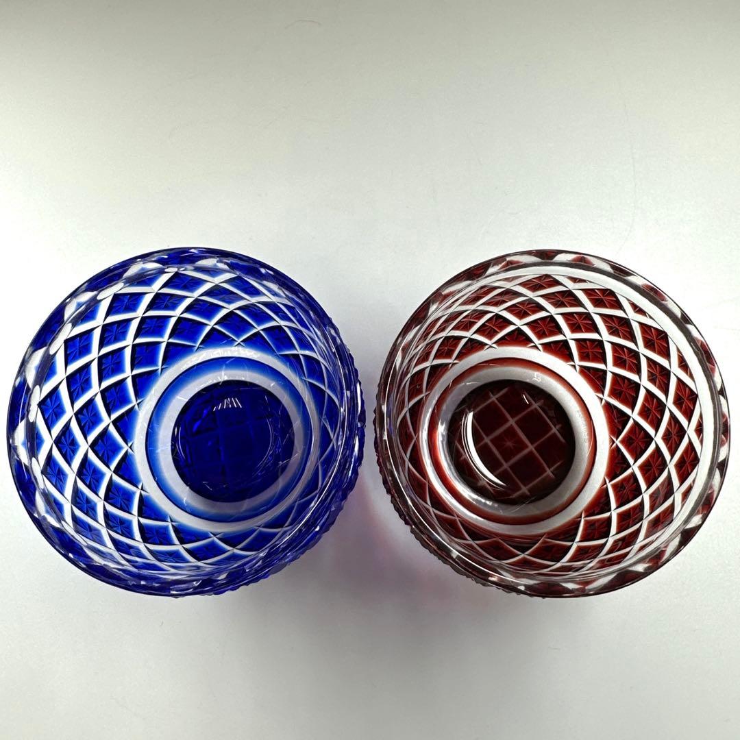 薩摩切子 島津被せガラス鉢2客 共箱 口径8㎝東Y7-0418☆1Fトコル