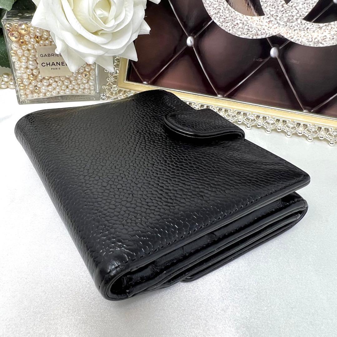 CHANEL シャネル キャビアスキン Wホック 二つ折り財布 コンパクト財布