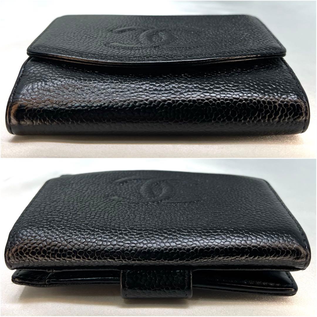 CHANEL シャネル キャビアスキン Wホック 二つ折り財布 コンパクト財布