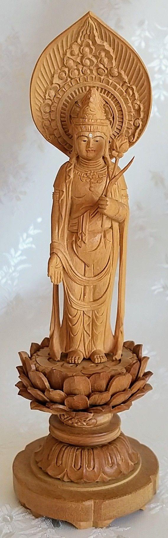 聖観音菩薩立像 観世音菩薩 2寸 厨子入り ◇白檀 木彫 仏像 木造聖観音菩薩