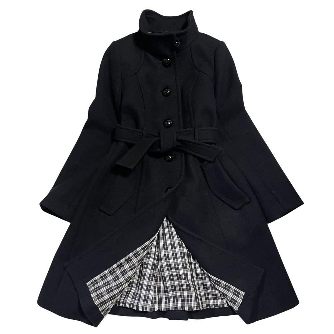 バーバリーブルーレーベル アンゴラ混 コート ベルト フレア ブラック