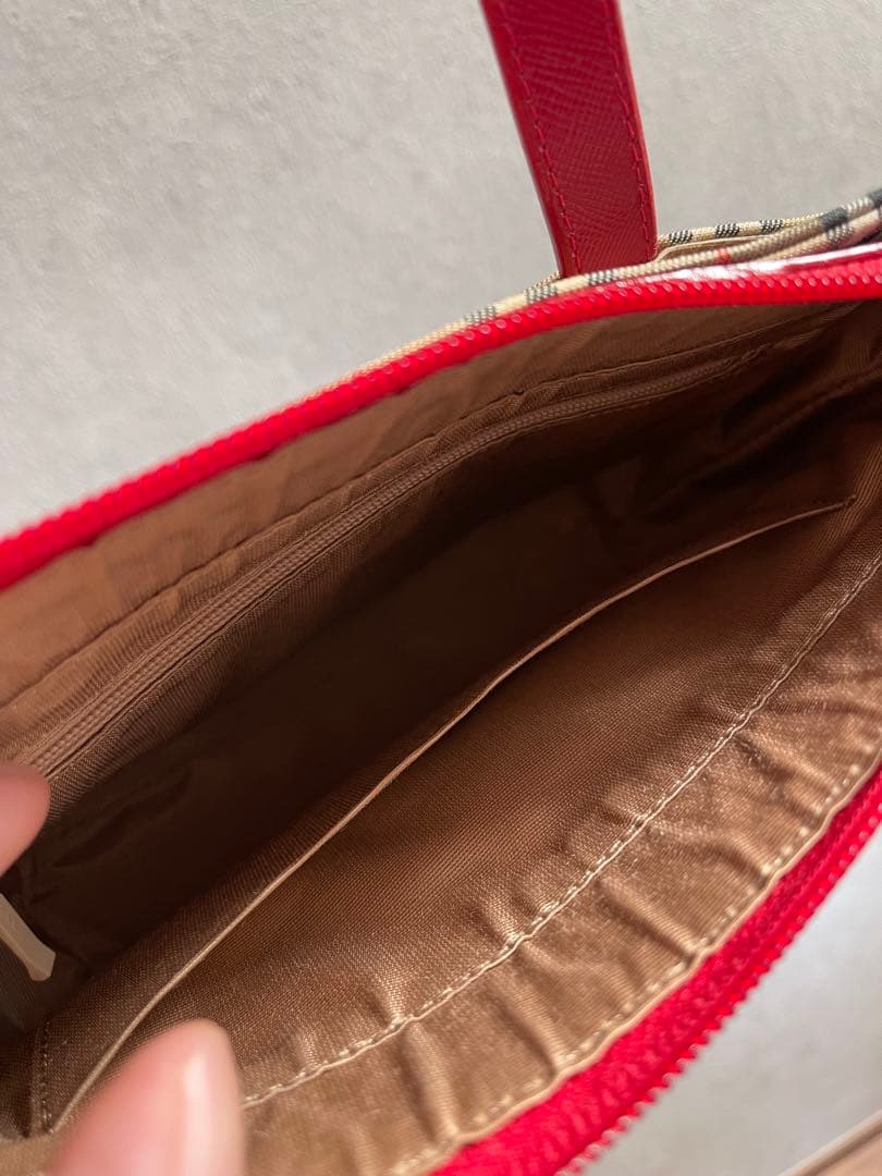 バーバリー ノバチェック ハンドバッグ ミニ レッド