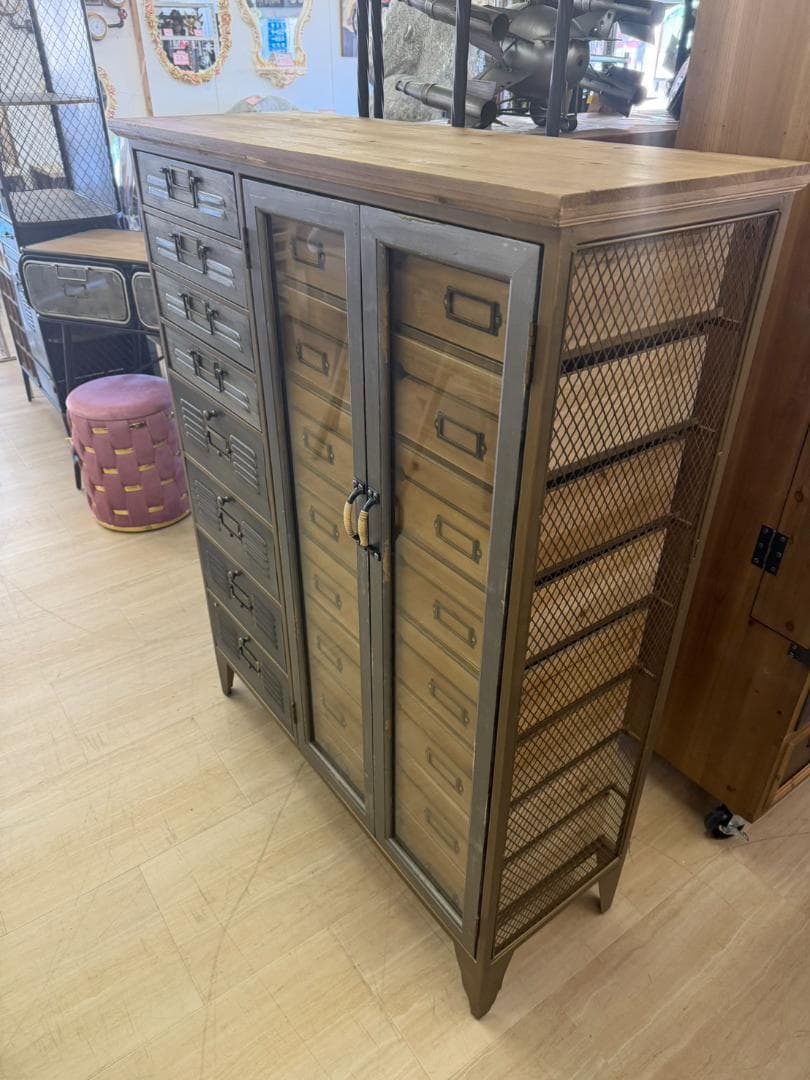 天然木 スチール キャビネット インダストリアル チェスト 引出 レトロ