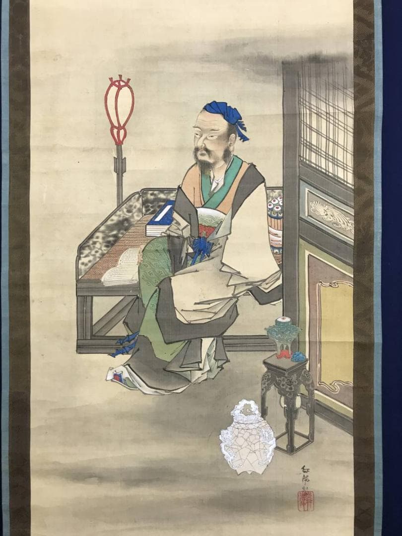 岳麟/人物図/双幅/高士人物/掛軸/名家伝来/AE-212