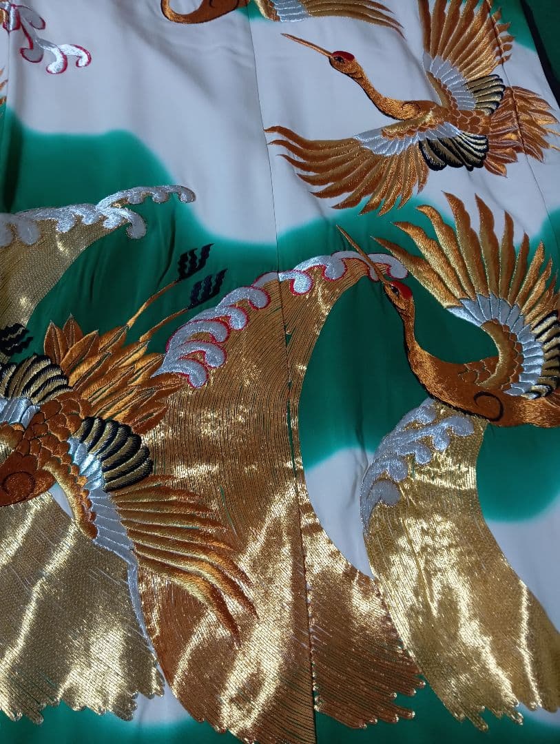 海外コレクター向きJAPANジャパン日本女性用特大雅金襴豪華刺繍鶴絵図柄