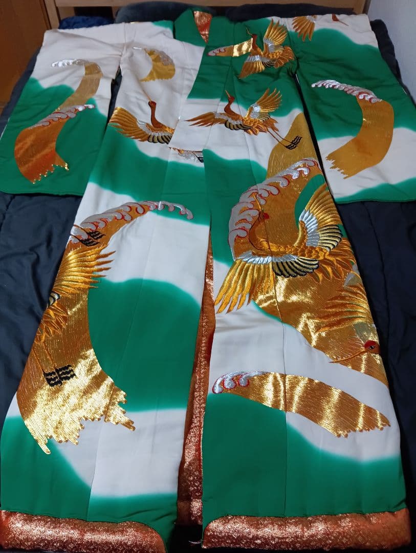 海外コレクター向きJAPANジャパン日本女性用特大雅金襴豪華刺繍鶴絵図柄