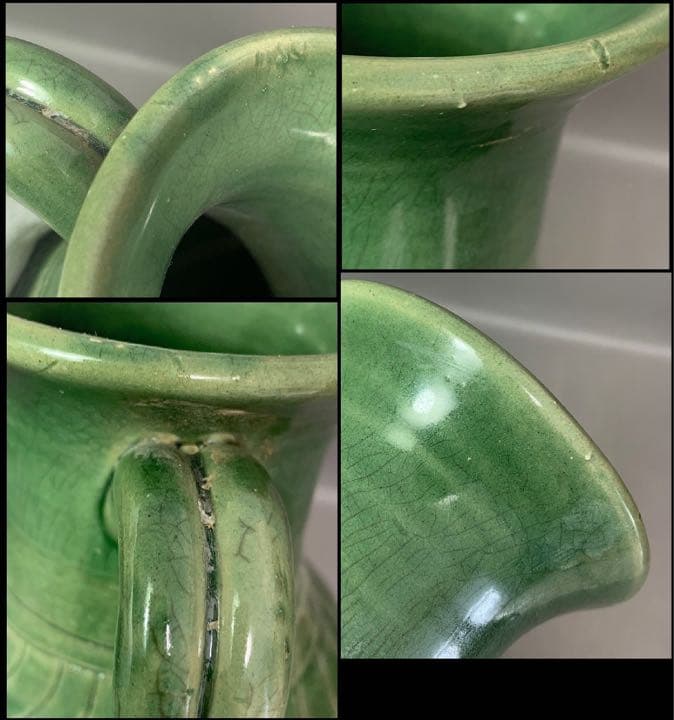 中国 緑釉魚絵水注　u6221009