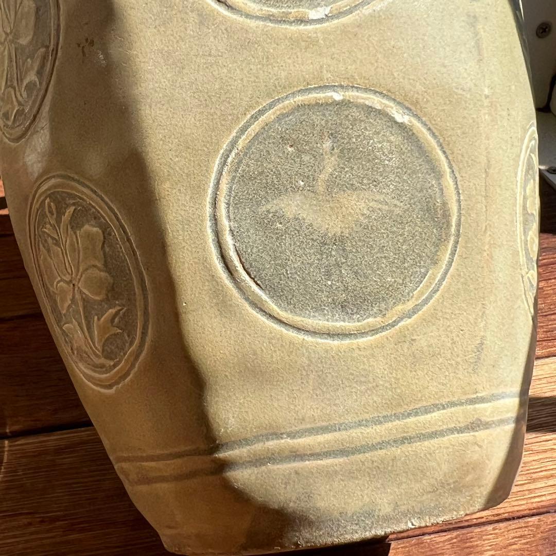 梅瓶 李朝時代 高麗 青磁 カケあり 貫入 朝鮮古美術 草花紋様 骨董