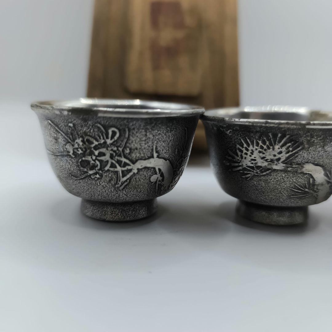 銀製酒器3個セット 龍と鶴デザイン 木箱付き - メルカリ