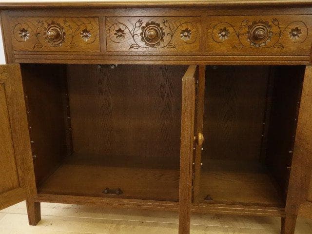 勇峰工芸 雅 花柄キャビネット1100 ナラ材家具 旭川家具 再塗装済