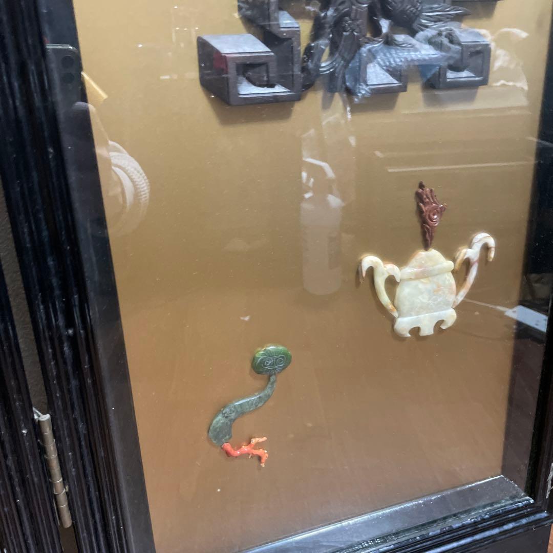 高級 中国美術骨董品 中国屏風 天然石 翡翠 珊瑚 縁起物 風水 - メルカリ