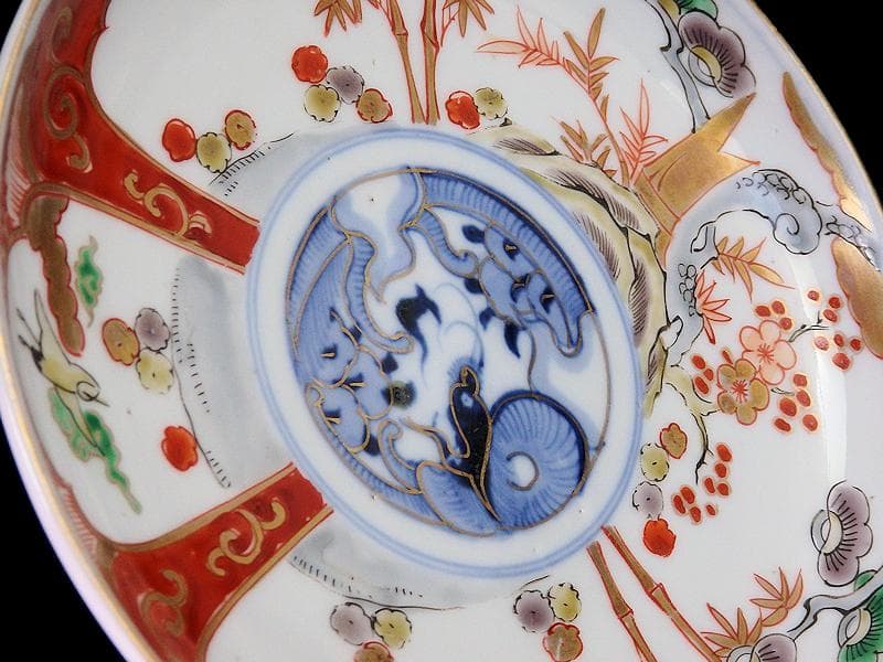 古伊万里　色絵　松竹梅に団龍紋の図　５寸皿　５枚　C657AS-CQk