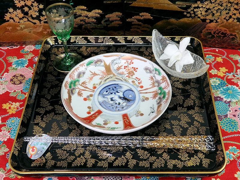 古伊万里　色絵　松竹梅に団龍紋の図　５寸皿　５枚　C657AS-CQk