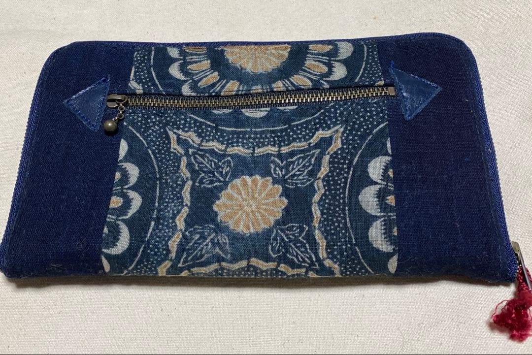 ◆手作り【長財布】藍染　型染　古布