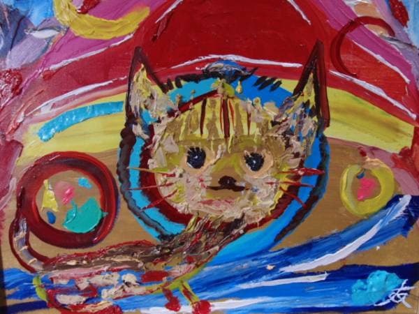 TOMOYUKI・友之、キャット・宇宙猫、証明書付、額付、絵画 油絵 油彩画