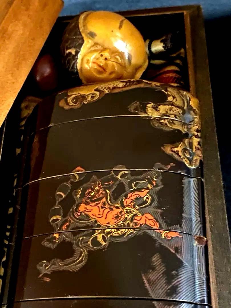 江戸時代 蒔絵鬼図内梨地印籠 共箱 128g 東Y7-0328☆2F