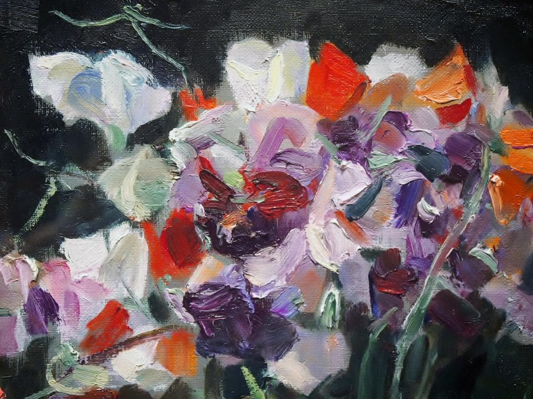 【真作】金畑　実「スイートピーの花」東京美大　師・藤島武二　光風会　鳥取米子