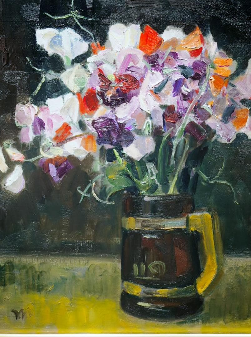 【真作】金畑　実「スイートピーの花」東京美大　師・藤島武二　光風会　鳥取米子