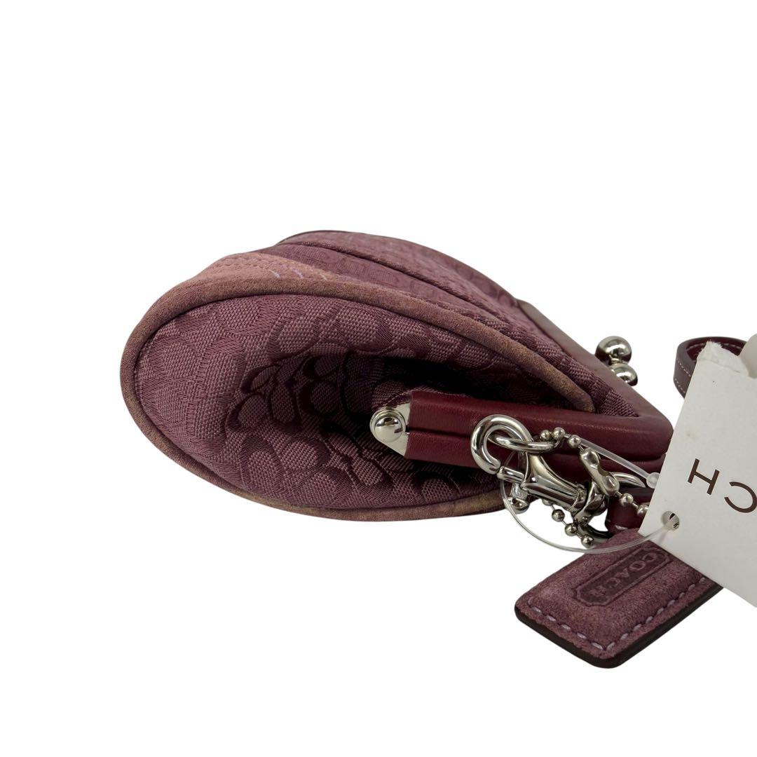美品 COACH ポーチ がま口 シグネチャー キャンバス パープル