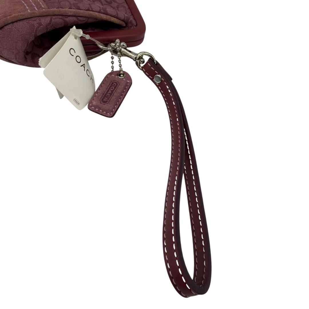 美品 COACH ポーチ がま口 シグネチャー キャンバス パープル