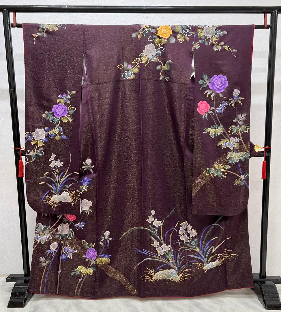 20 振袖フルセット 正絹 ブルー 青紫 赤紫 銀彩 刺繍 暈し染め 華やか