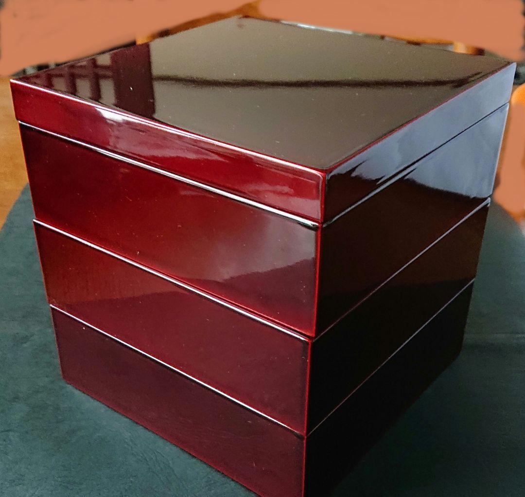 木製漆器 5.5寸三段重 本漆塗り 溜塗 内朱