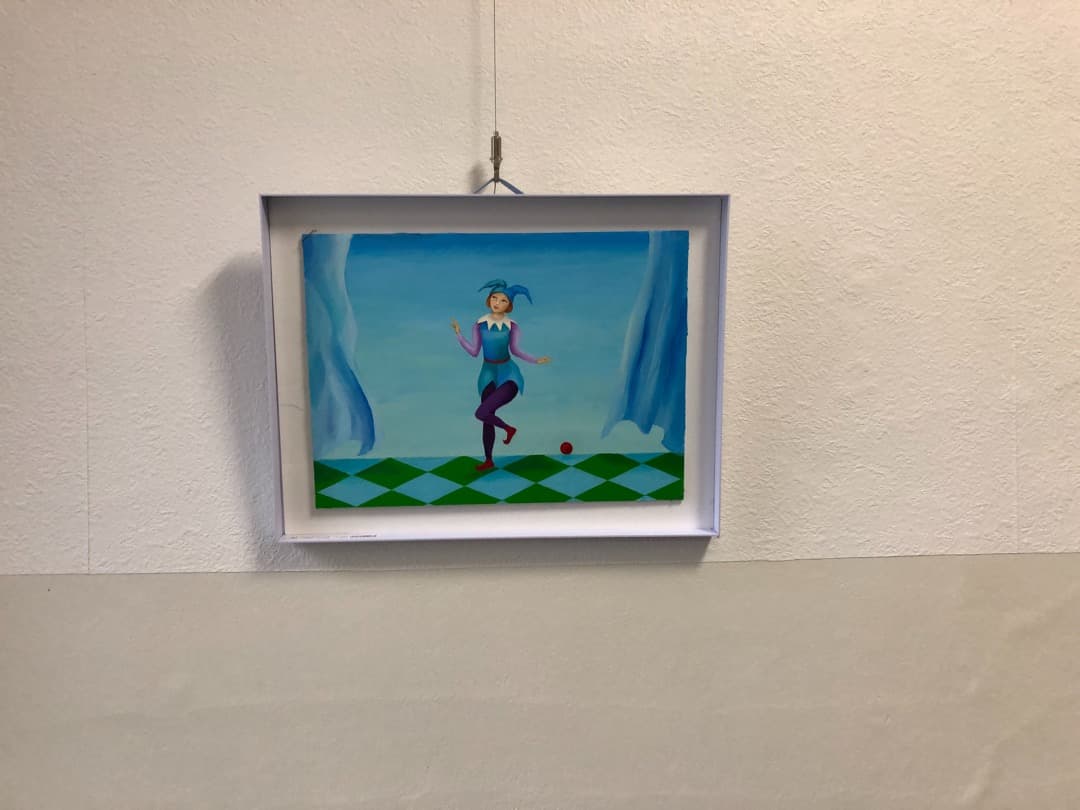 青いピエロ No2　アルルカン　油絵　絵画　絵　アート　インテリア 額入り