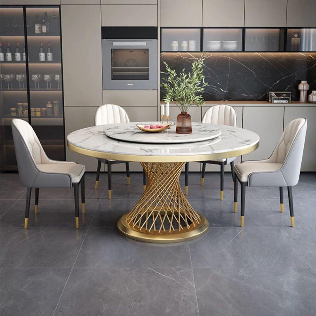 ダイニングセットテーブル120cm＋チェア4脚&ターンテーブル