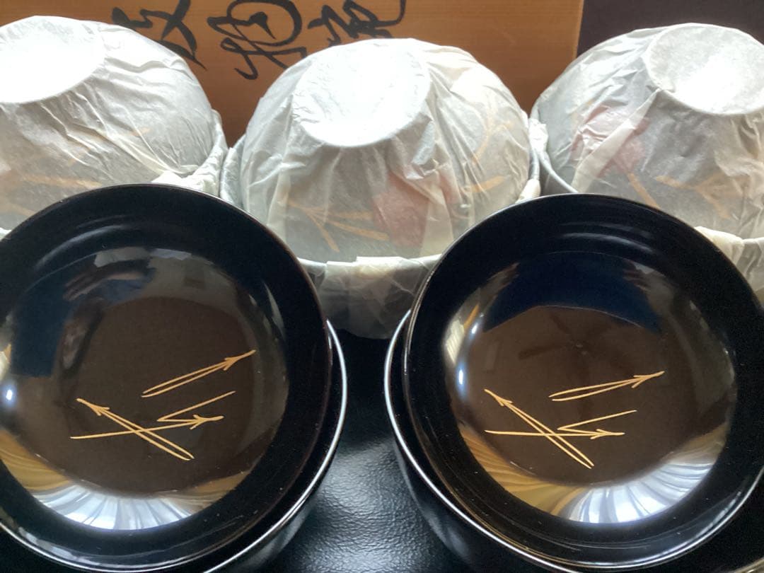越前塗　越前漆器　お吸物椀５客　天然木　栃の木　手書き金蒔絵　本漆手塗り　未使用