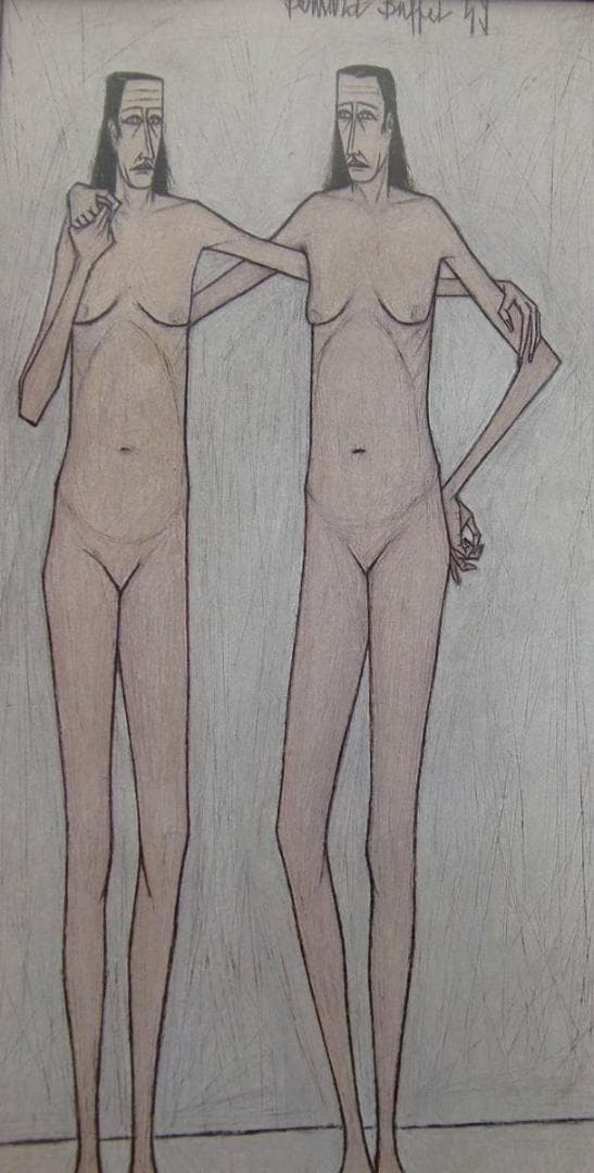 ベルナール・ビュッフェ、「Deux nus」、希少画集の額装画、人気作品