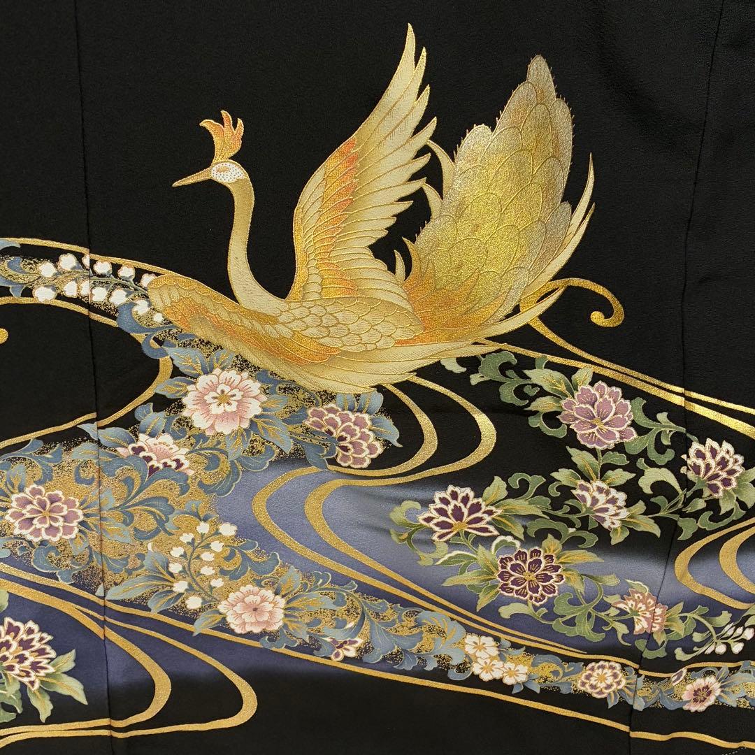 D158 黒留袖 孔雀 金駒刺繍 正絹 着物 袷 極美品 - メルカリ