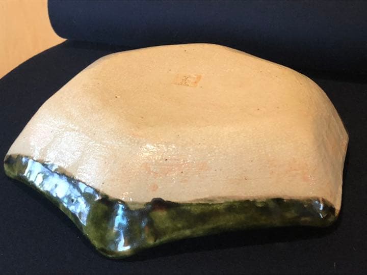 霞仙窯　織部　瀬戸赤津焼　六角大鉢　盛り鉢　貫入